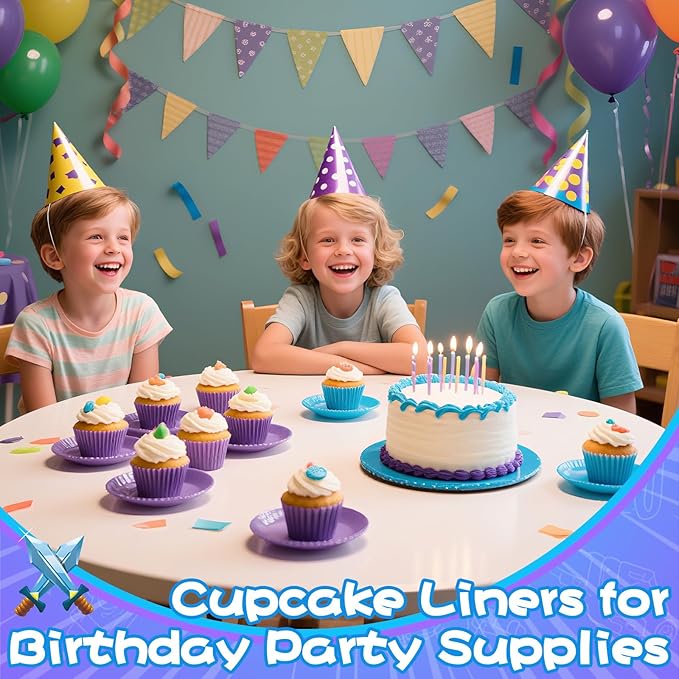200PCS Purple and Blue Cupcake Liners Mini Muffin Baking Cups Wrappers for Jellyfish Birthday Party Supplies Disposable Pastel Cupcake Papers for Blue and Purple Ocean Theme Party Decorations