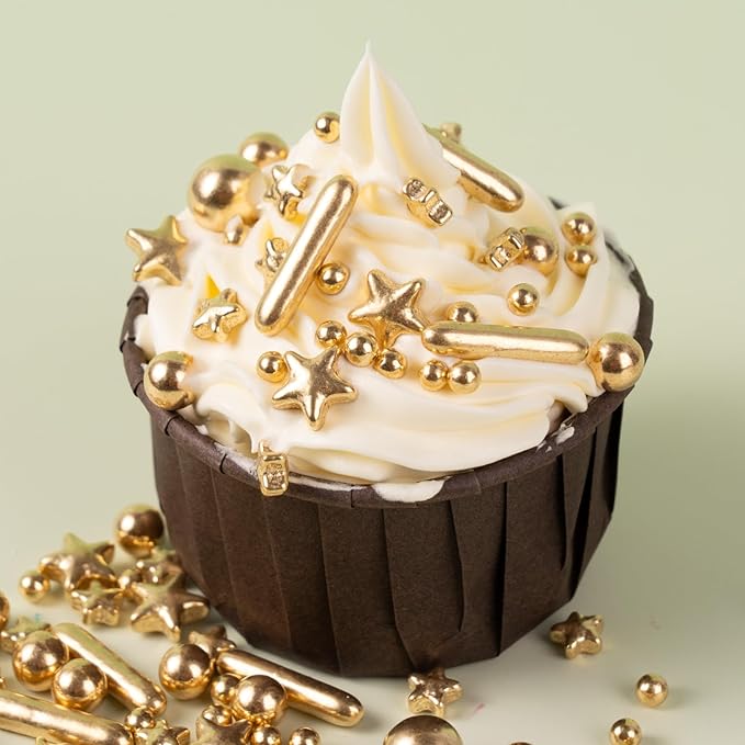 Gold Stars Sprinkles for Cake Decorating Gold Pearl Rods Sugar for Cupcake Cookies Ice Cream Toppings 3.5 Ounces Cake Decorationss Baking, Wedding, Patriotic, Christmas Party