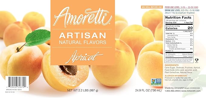 Amoretti - Natural Apricot Artisan Flavor Paste, 2.2 lbs, Perfect For Ice Cream, Beverages, Cakes, and more, Preservative Free, Vegan, Gluten Free, No Artificial Sweeteners, Highly Concentrated