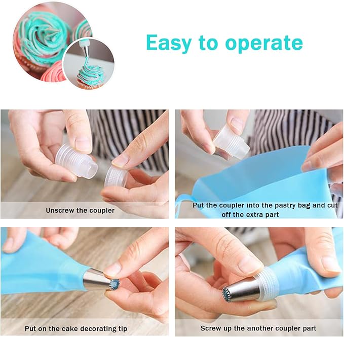 Piping Bags Pastry Bag 100PCS 2 Couplers,14 Frosting Tips 3 Cake Scraper 1 Tie, Cupcake Cake Decorating Bags Disposable Cake Icing Decorating Piping Bags Set For Cake Decorating Reusable For Cookies