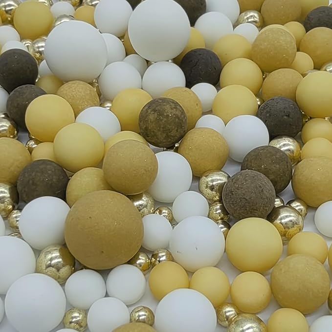 Edible Brown & Yellow & White & Gold Sugar Pearls Sprinkles Candy Mix Size Pearls Cake Decorations Cupcake Toppers Decorating Perfect for Wedding Party Valentine Christmas Supplies 4.58OZ