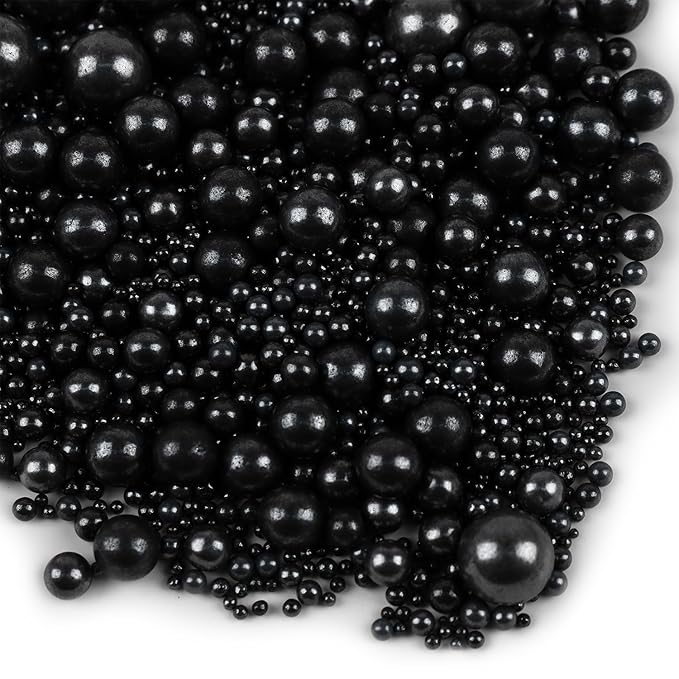 Black Sprinkles for Cake Decorating 3.5 Ounces, Edible Sugar Pearls Mixing Sizes for Cupcake Topper, Cookies, Ice Cream Toppings Cake Decorations for Party Celebrations