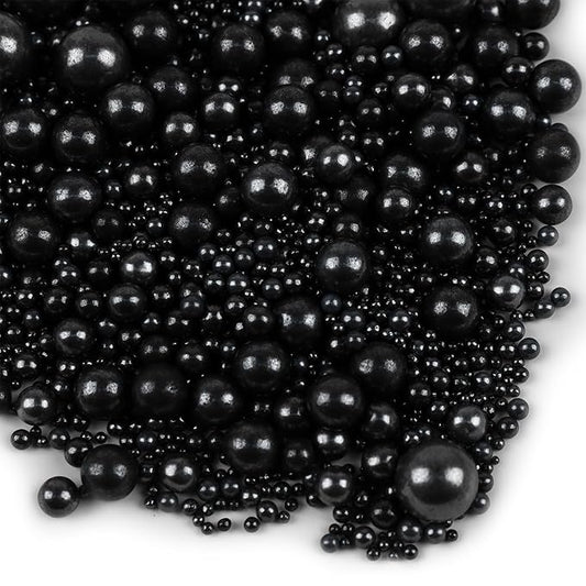 Black Sprinkles for Cake Decorating 3.5 Ounces, Edible Sugar Pearls Mixing Sizes for Cupcake Topper, Cookies, Ice Cream Toppings Cake Decorations for Party Celebrations