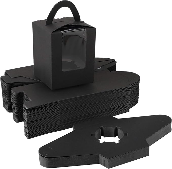 EUSOAR Cupcake Boxes Individual Black 50pcs 3.6"x 3.6"x 4.3" Cupcake Carrier with Insert and Display Holders, Party Favor Bakery To Go Wrapping Packing Cupcake Muffin Carry Boxes Container