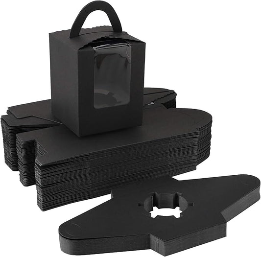 EUSOAR Cupcake Boxes Individual Black 50pcs 3.6"x 3.6"x 4.3" Cupcake Carrier with Insert and Display Holders, Party Favor Bakery To Go Wrapping Packing Cupcake Muffin Carry Boxes Container