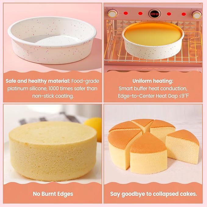 SJ 8 Inch Silicone Round Cake Pan with Metal Reinforced Frame Set of 3, Nonstick Silicone Cake Mold for Baking Suitable for Making Layers, Cheese & Chocolate Cakes