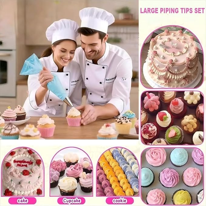 5Pcs Large Piping Tips Set Food Grade Stainless Steel Cake Decorating Tips Frosting Piping Kit for Cupcakes Cake Pastries Cookie Decorating Supplies Baking Set Tools (1A 1E 1C 9FT 356)