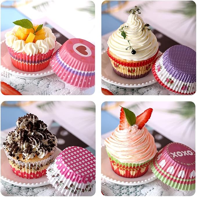 400 Count Cupcake Liners 4 Styles Colorful Paper Baking Cups Disposable Cupcake Wrappers Muffin for Holiday and Party Baking Supplies