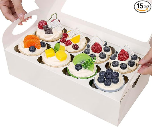 15 White Cupcake Boxes 8 Count with Window and Inserts, Cupcake Containers, Cupcake Boxes for Cupcakes, Muffins