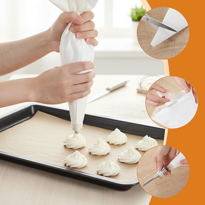 4 Pack Reusable Pastry Piping Bags 16" Cloth Pastry Bags Cake Decorating Bag White Hangable Decorating Bag for Frosting Baking Dessert