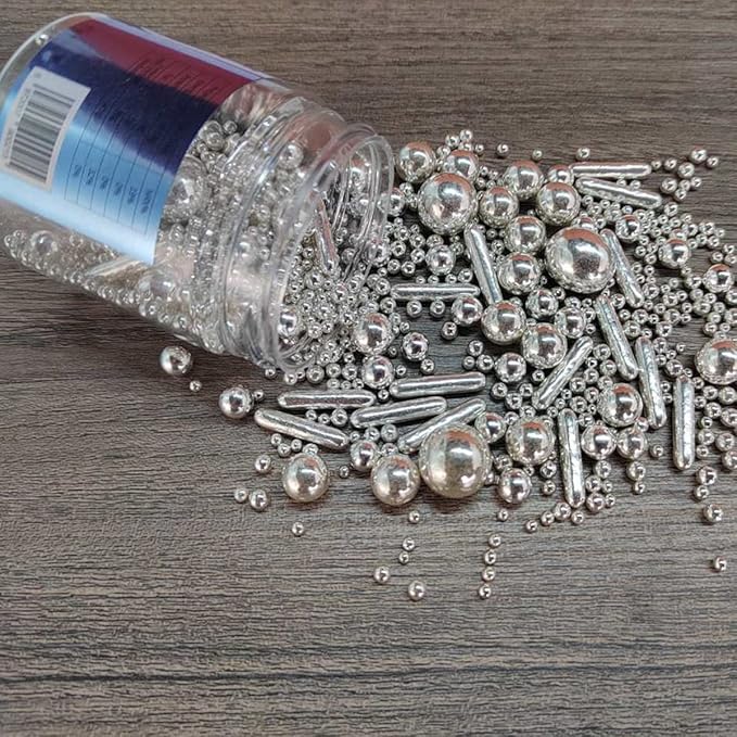 Edible Silver Pearl Sugar Sprinkles Candy Mix Size Baking Edible Cake Decorations Cupcake Toppers Cookie Decorating Wedding Party Valentine Halloween Christmas Supplies 85g/3oz