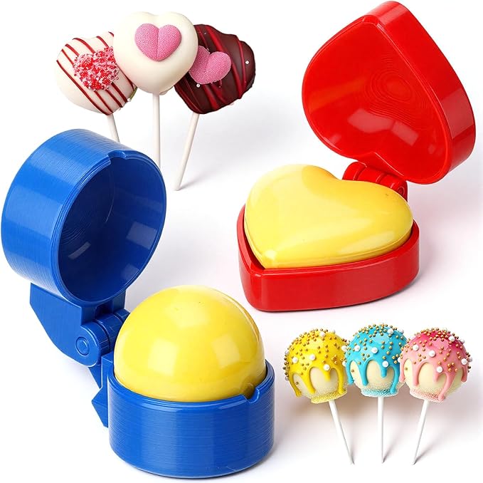 Large-sized 2 Pcs Round and Heart Cake Pop Mold Press Set, Sphere and Heart Cake Pop Cutter and Pusher, Baking Tools Accessories for Home Baking, Birthday Parties, Wedding Desserts