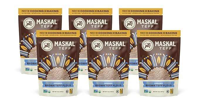 Maskal Teff Organic Brown Teff Flour, 14 Ounce (6 pack)