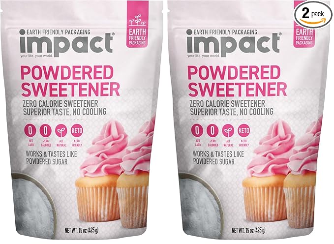 Impact Powdered Sweetener - Allulose, White Monk Fruit Blend – Zero Calorie and Carb, Keto-Friendly, Guilt-Free Substitute for Baking & Cooking - 0.94 lbs (Pack of 2)