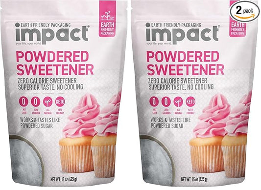 Impact Powdered Sweetener - Allulose, White Monk Fruit Blend – Zero Calorie and Carb, Keto-Friendly, Guilt-Free Substitute for Baking & Cooking - 0.94 lbs (Pack of 2)
