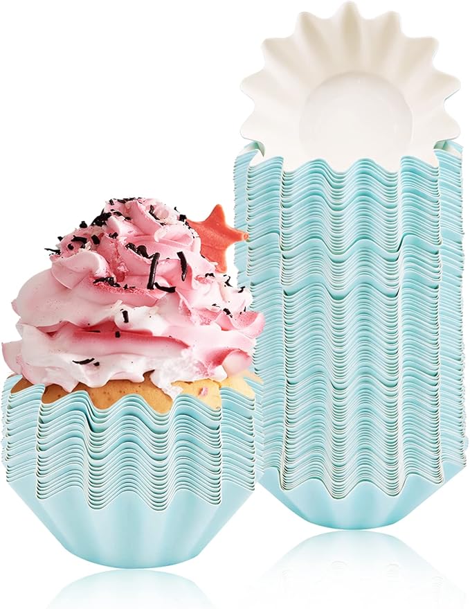100 PCS Brioche Paper Cup Baking Cups Cupcake Liner Greaseproof Coated Paper Standard Muffin Wrappers for Wedding Holiday Baby Shower or Birthday Party (Sky Blue)
