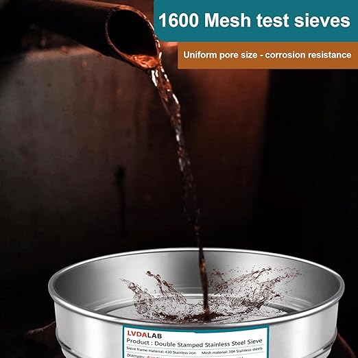 304 Stainless Steel Lab Sieve Screen Mesh, 1600 Mesh(0.009mm) Aperture Test Sieve, 12Inch(30cm) Diameter Economy Standard Analysis Sample Test Sieves for Industrial Laboratory Homes