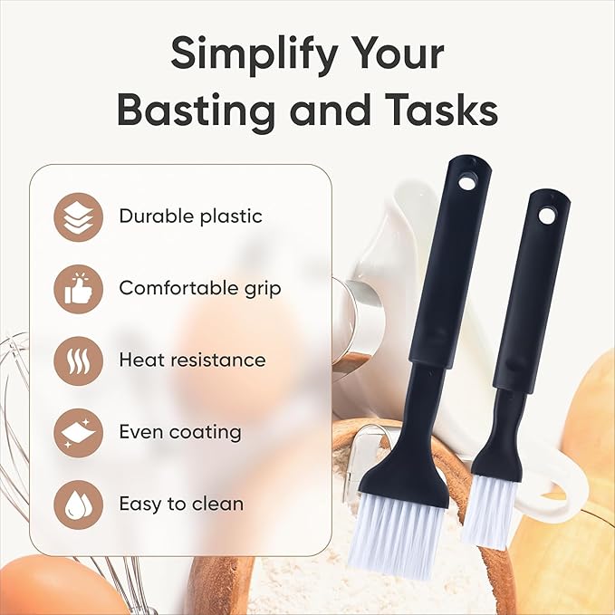 2 Pack - Nylon Bristle Pastry Brush for Basting, Baking, Cooking Food Brush