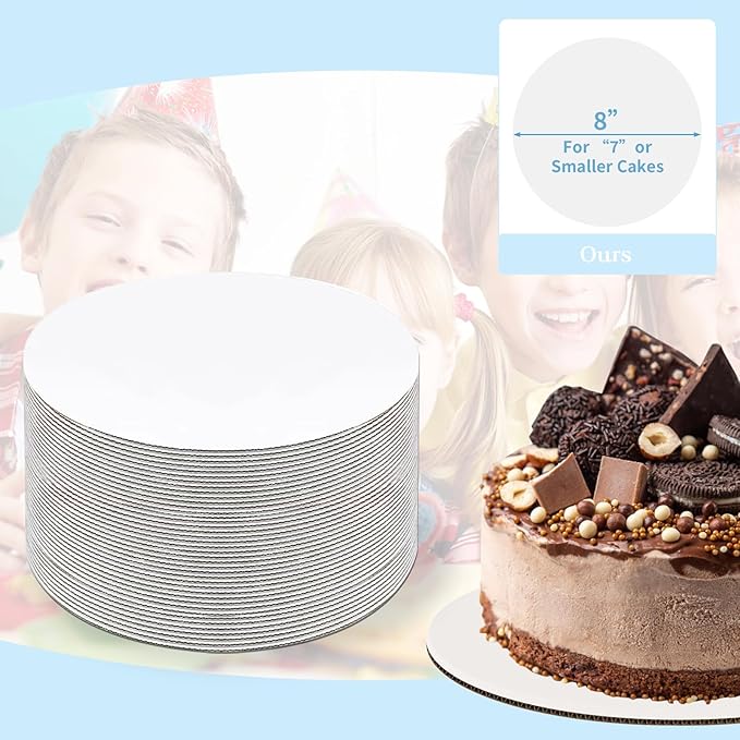 JCD 70 Packs Cake trays, 8inch Round Cake Board, Waxed Greaseproof finish Cake Base,Sturdy Corrugated Cake Board,（Thinner But Stronger-White (White, 8inch/70Pcs)