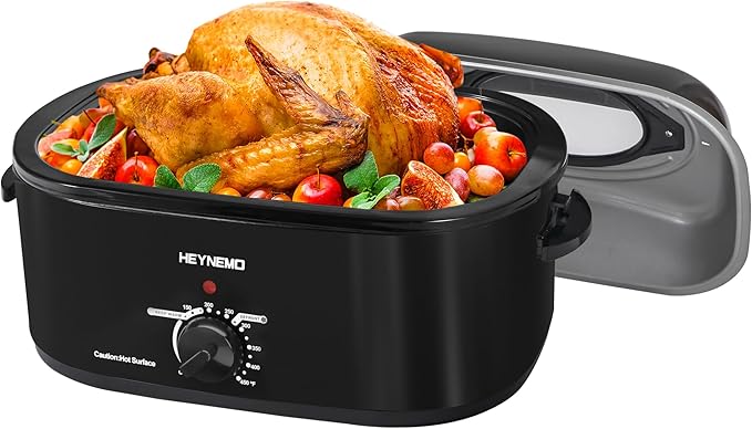 Roaster Oven 22Qt, Electric Turkey Roaster Oven Buffet with Self-Basting Lid, Cool-Touch Handles, Removable Pan and Rack, Stainless Steel, Black