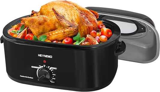 Roaster Oven 22Qt, Electric Turkey Roaster Oven Buffet with Self-Basting Lid, Cool-Touch Handles, Removable Pan and Rack, Stainless Steel, Black