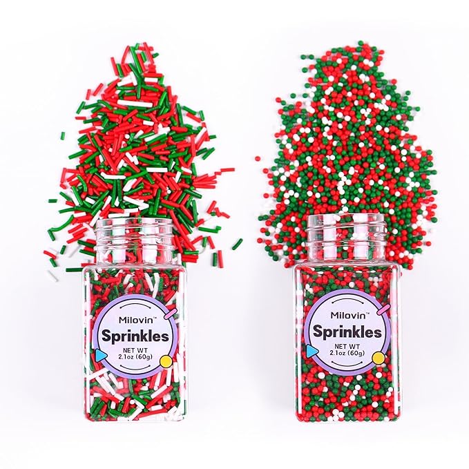 Edible Christmas Sprinkles for Baking, Christmas Jimmies Sprinkle, Nonpareils Sprinkle, Red and Green Sprinkles for Cookies, Cupcakes, Strawberries, Chocolate, and Ice Cream(120g/4.23oz)