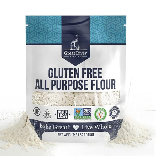 Great River Milling Gluten Free All Purpose Flour | Made from All Purpose Gluten Free Baking Alternative Ingredients | Non-GMO, Glyphosate Free, Kosher, Vegan Certified | 2 Lb