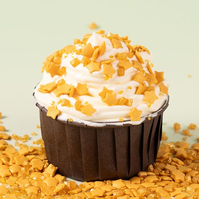 Gold Star Sprinkles for Cake Decorating Gold Sanding Sugar Sprinkles Mix Crystal Sugar for Cookie Baking Ice Cream Brownie Cupcake Toppings Shower Party Wedding