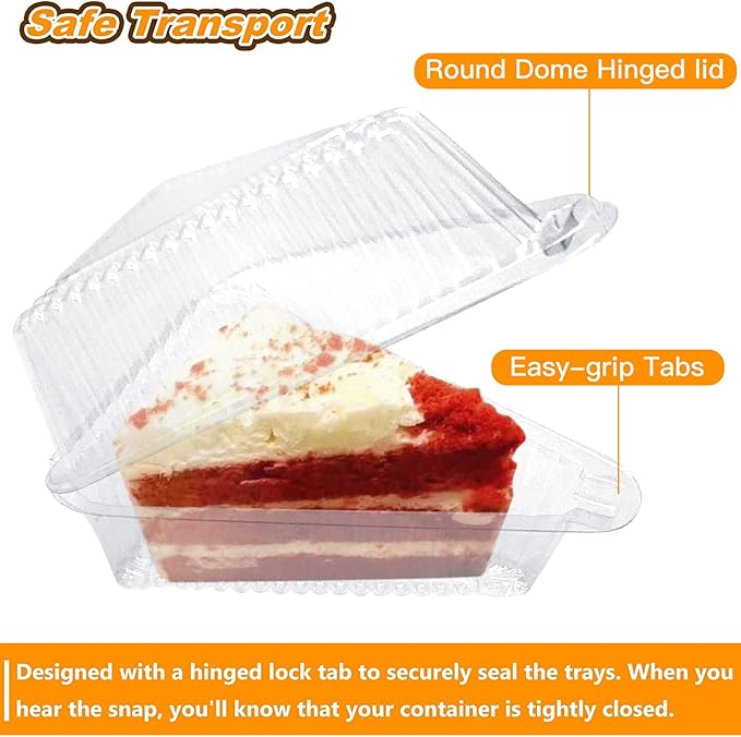 Goiio 100 Pieces Cake Slice Plastic Containers, 4.33 Inches Hinged Lid Cheese cake Container, for Home, Bakery and Cafe