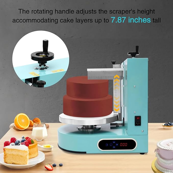 Cake Icing Machine 200W Auto Cream Spreading Machine w/LED Display, Horizontal & Vertical Spatula Adjust, Professional Cake Decorating Machine Frosting Turntable for 4-12 Inch Cakes (Green)