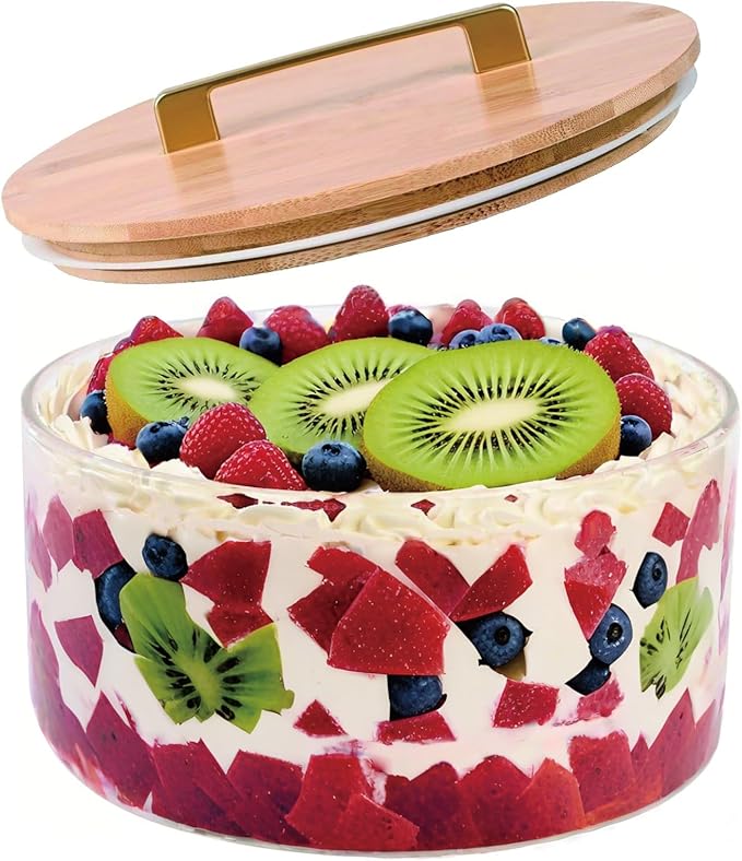 Large Salad Bowl, 8 Inch Trifle Bowl Glass with Sealed Lid, Versatile Mixing and Serving Bowl for Laying Ice Cream,Cake,Cupcake,Salad,Fruit,Baking,Dessert and Party Diy, Microwave Safe