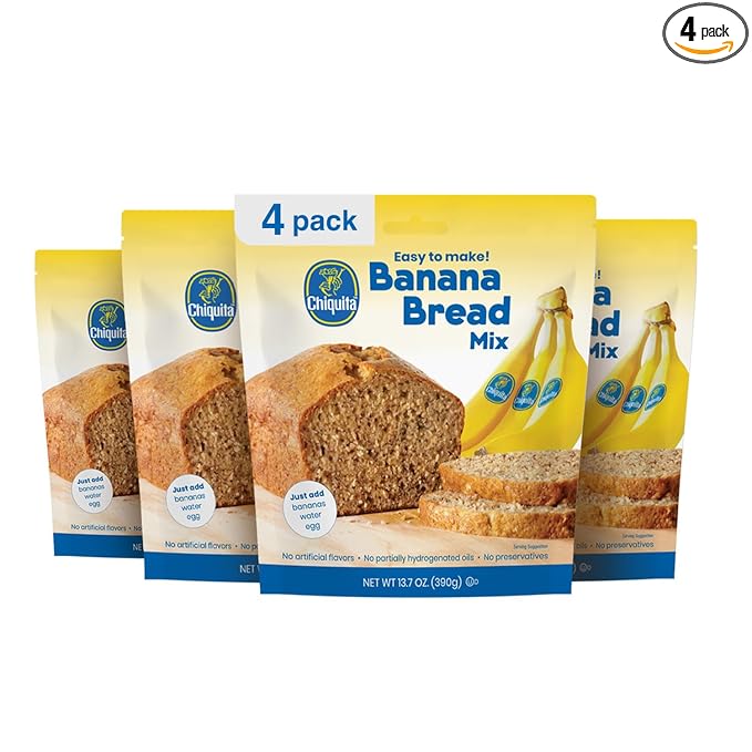 Chiquita™ Banana Bread and Muffin Mix – Moist, Easy-to-Make, No Preservatives - Just Add Bananas, Egg and Water - 13.7 Oz (Pack of 4)