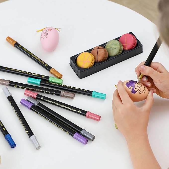 Jewem Edible Markers for Cookie Decorating, 10Pcs Upgrade Grade Metallic Markers Gold Shimmering Pens, Double Sided Tip Food Coloring Pens for Decorating Cakes, Fondant, Frosting, Easter Eggs, Macaron, Halloween, Christmas