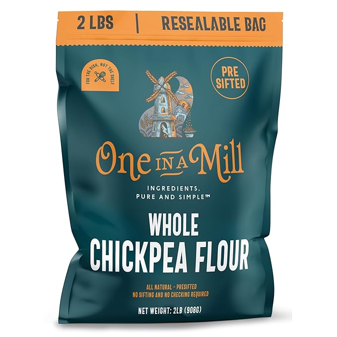 One in a Mill Whole Chickpea Flour | 2 LB Resealable Bag | Premium Pre-Sifted Garbanzo Bean Flour for Pancakes, Waffles | Use as a Thickener for Soup & Gravy | High in Portion, Vegan, Non-GMO & Kosher