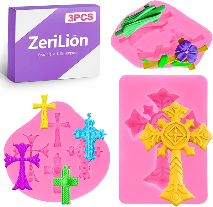 3 PCS Reusable Large Silicone Cross Mold Set - For Cake Toppers, Fondant, Cupcake & Candy Decorations