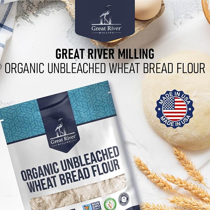 Great River Milling Organic Unbleached Wheat Bread Flour | Artisan Bread Flour for Baking | Multi-Purpose Wheat, Unbromated, Non-GMO, Kosher | 5 Lb