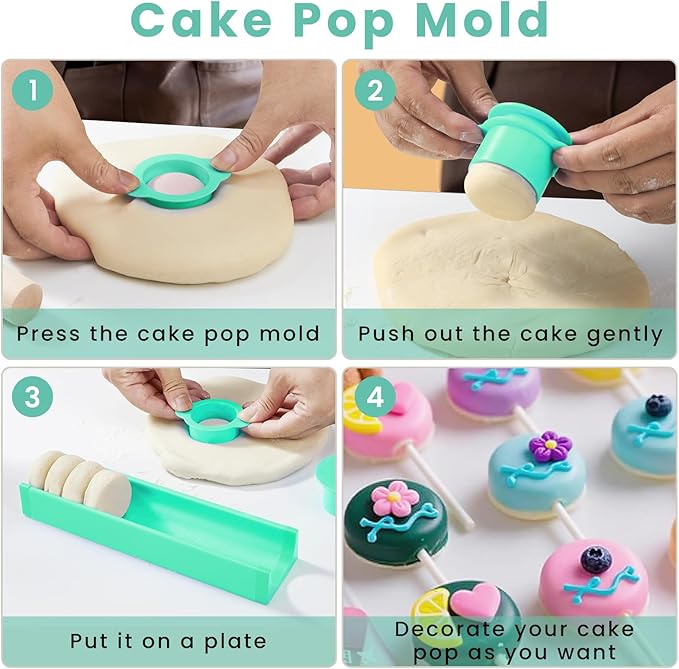 Round Cake Pop Mold with 100PCS Sticks : Food-grade ABS Circle Cake Pop Cutter and Pusher - Easy to Make Homemade Cakepop Molds Shapes for Birthday, Family Activities, Party