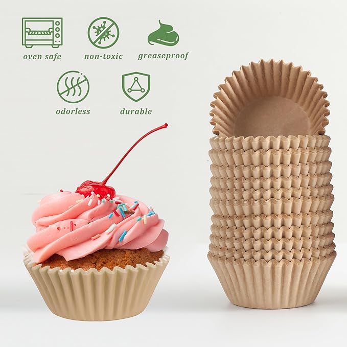 1000 Count White Paper Cupcake Liners, Standard Size 2 Inch, Unbleached Baking Cups for Muffins and Cupcakes (Brown, 2 Inch)