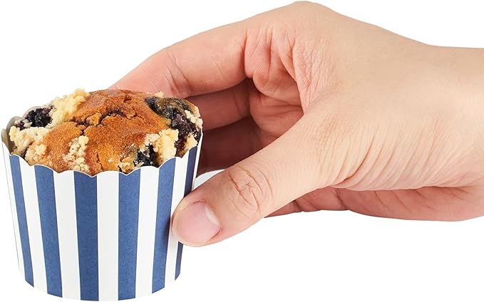 Panificio 3 Ounce Cupcake Wrappers, 200 Scalloped Baking Cups - Oven-Ready, Greaseproof, Blue Striped Paper Cupcake Liners, Disposable, For Birthdays, Baby Showers, Or Weddings - Restaurantware
