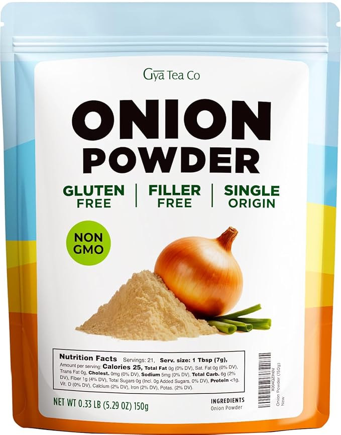 Gya Tea Co Onion Powder 0.33 lb (5.29 oz) - No Sugar Added, Non GMO, Gluten Free - Great Flavor for Milk, Baking, Drinks, Smoothies & Cakes, Vegan Friendly