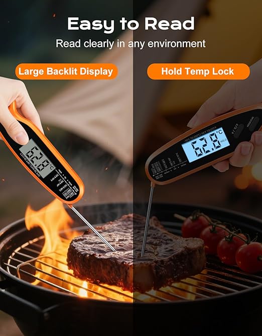 Digital Meat Thermometer for Cooking with Dual Probe, Large Backlit & Magnet, Instant Read Kitchen Food Thermometer for Turkey Candy Oven Grill BBQ Smoker Oil, Gifts Stocking Stuffers Christmas