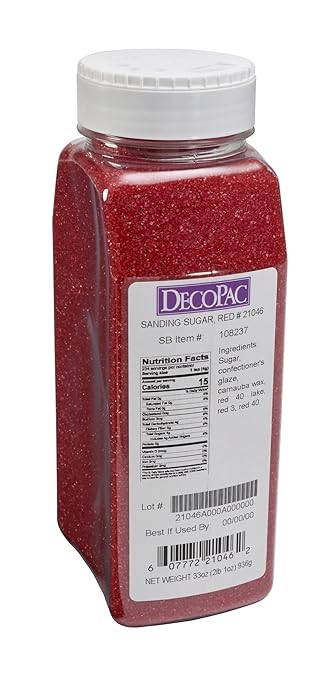 DecoPac Sanding Sugar | Red Edible Sugar Sprinkles | 33oz | Edible Sanding Sugar in Handheld Container | Made In USA | Sugar Sprinkle Mix For Cakes, Cupcakes, Cookies, Extra Large Pack | 33 Ounce - Red