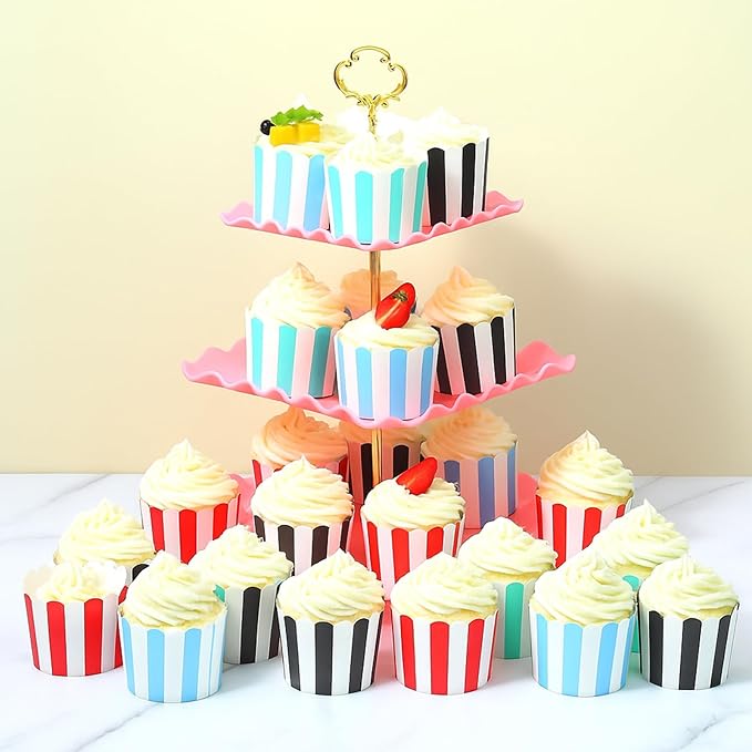 200 Pcs Stripes Cupcake Liners, Round Cupcake Baking Paper Cups Muffin Wrapper Paper for Birthday Parties, Weddings, Gatherings, Graduation Parties (Bottom Dia 2.36 Inch)