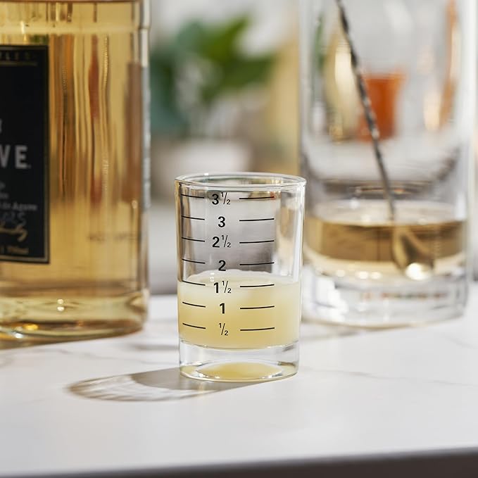 True Slam Tall glass shot Glasses, Prinked Half oz. Measurements for Cocktails, Bar Accessory Cups, Party Shot Cups, 4oz