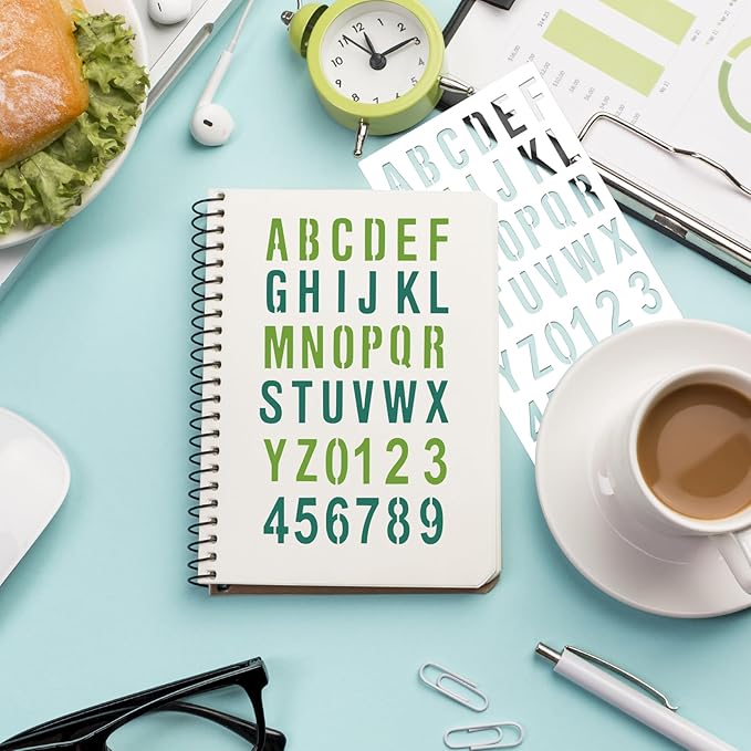 20pc Letter Stencil Template - Reusable Lettering Stencils for Painting, Wood, Plastic, Numbers - Alphabet Stencils for Notebook, Diary, Scrapbook Decorations