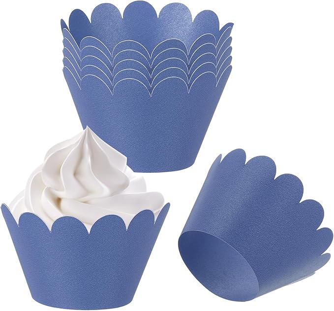 PATIKIL Cupcake Wrappers Paper, 50 Pack Baking Cups Standard Wave Decoration for Anniversary Birthday Weddings and Parties, Navy Blue