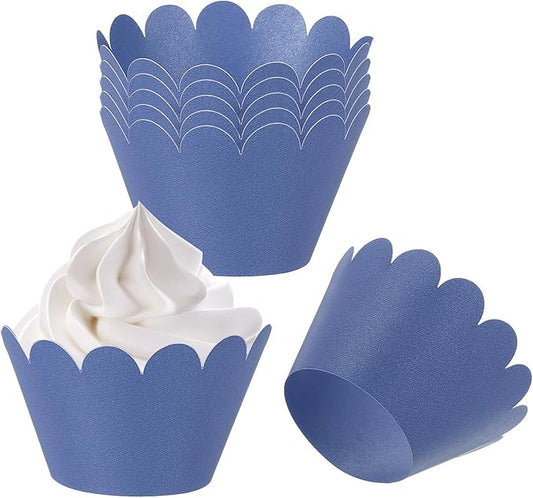 PATIKIL Cupcake Wrappers Paper, 50 Pack Baking Cups Standard Wave Decoration for Anniversary Birthday Weddings and Parties, Navy Blue