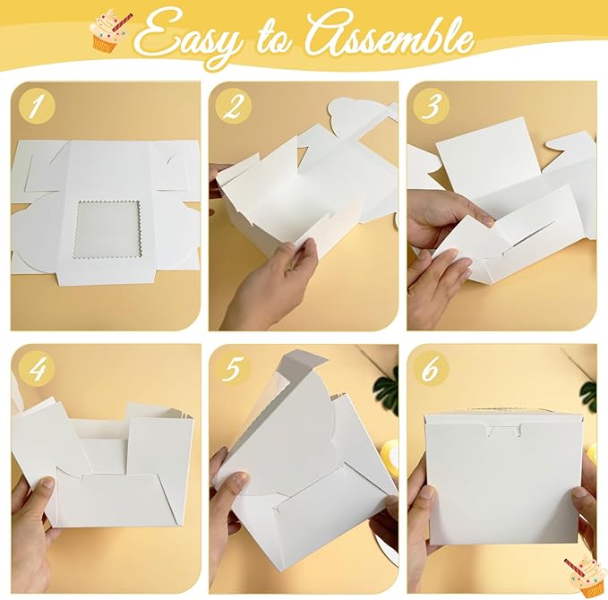 40pcs 6x6x5 Inch Mini Cake Boxes with Cake Boards Small Bakery Boxes with Window 6 Inch Bento Cake Box for Cookie Pastry Wedding Birthday Party Christmas (20 Boxes and 20 Boards, White)