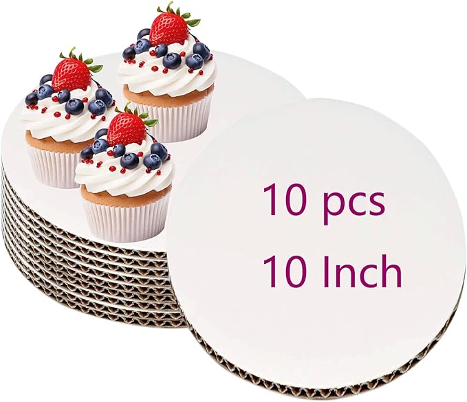 10pcs White Cake Boards 10 inch Round Disposable Cake Circle Plate Waterproof and Oil-Proof Cake Boards Sturdy Cake Trays for Cake DIY Bread Dessert and Crafts Display (10 Inch-Pack of 10)