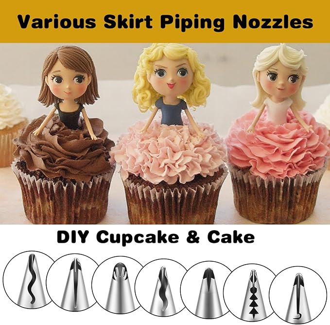 7PCS Pleated Skirt Piping Tips with Cleaning Brush, 430 Stainless Steel Frosting Tips Cake Decorating Tip Icing Tip Nozzle Tool for Pastry Bags Cupcakes Cake Decorating